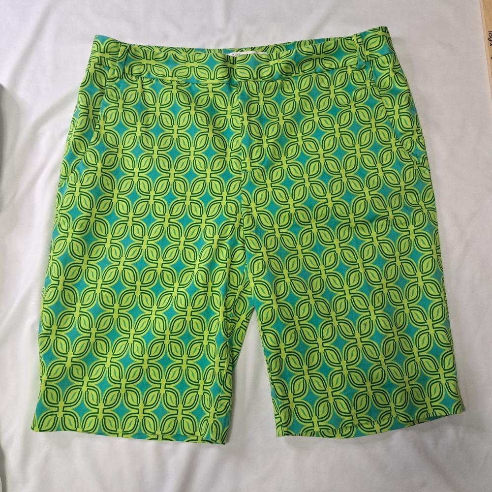 Coldwater‎ Creek Blue/Grn Sz 8 Bermuda Shorts Geometric Spring Summer Casual